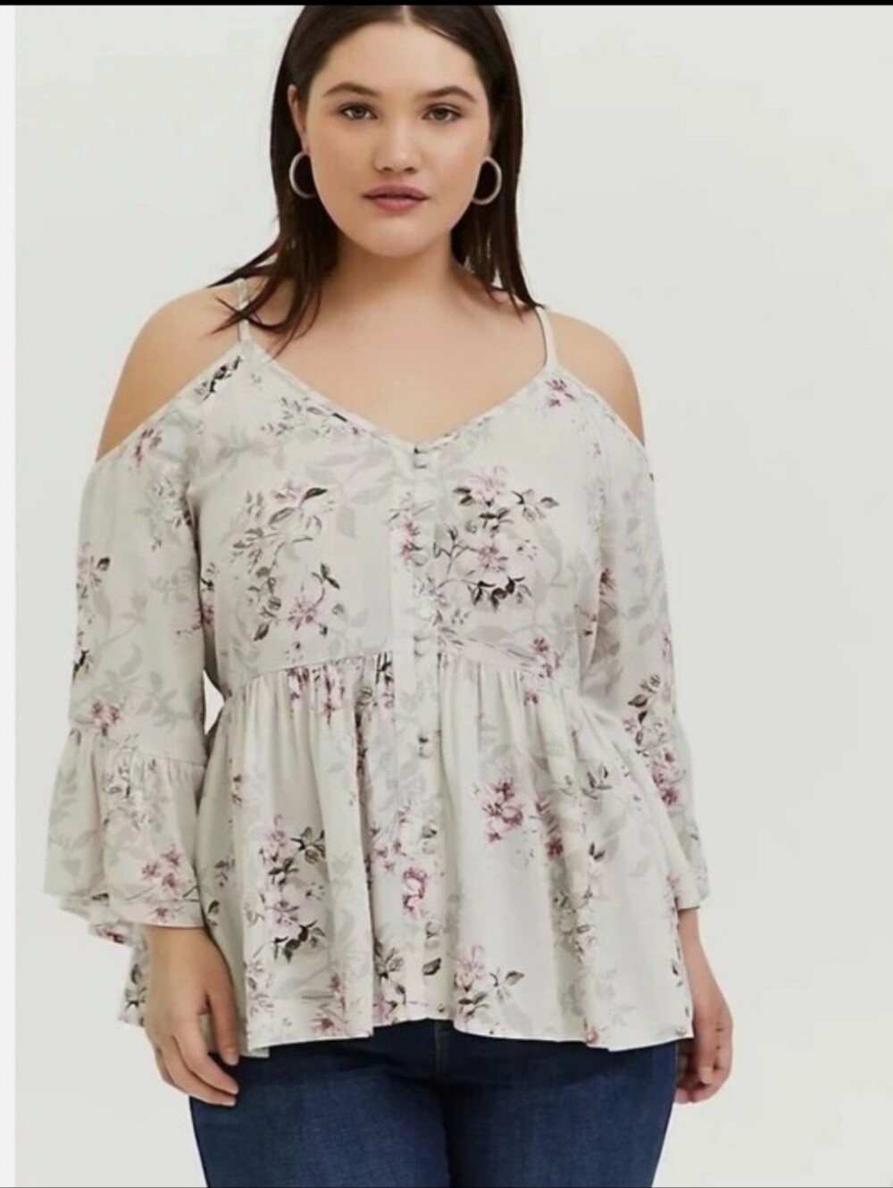 Torrid Cold Shoulder BabydollTop. Ivory And Lavender And Pink. Size 1XL